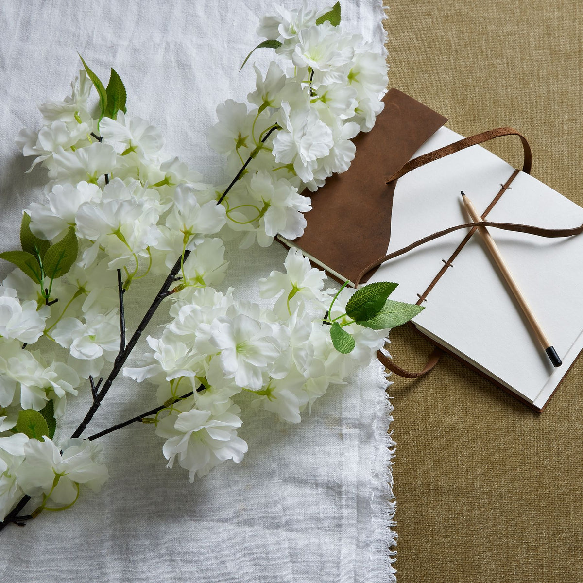 Large White Cherry Blossom Stem - White