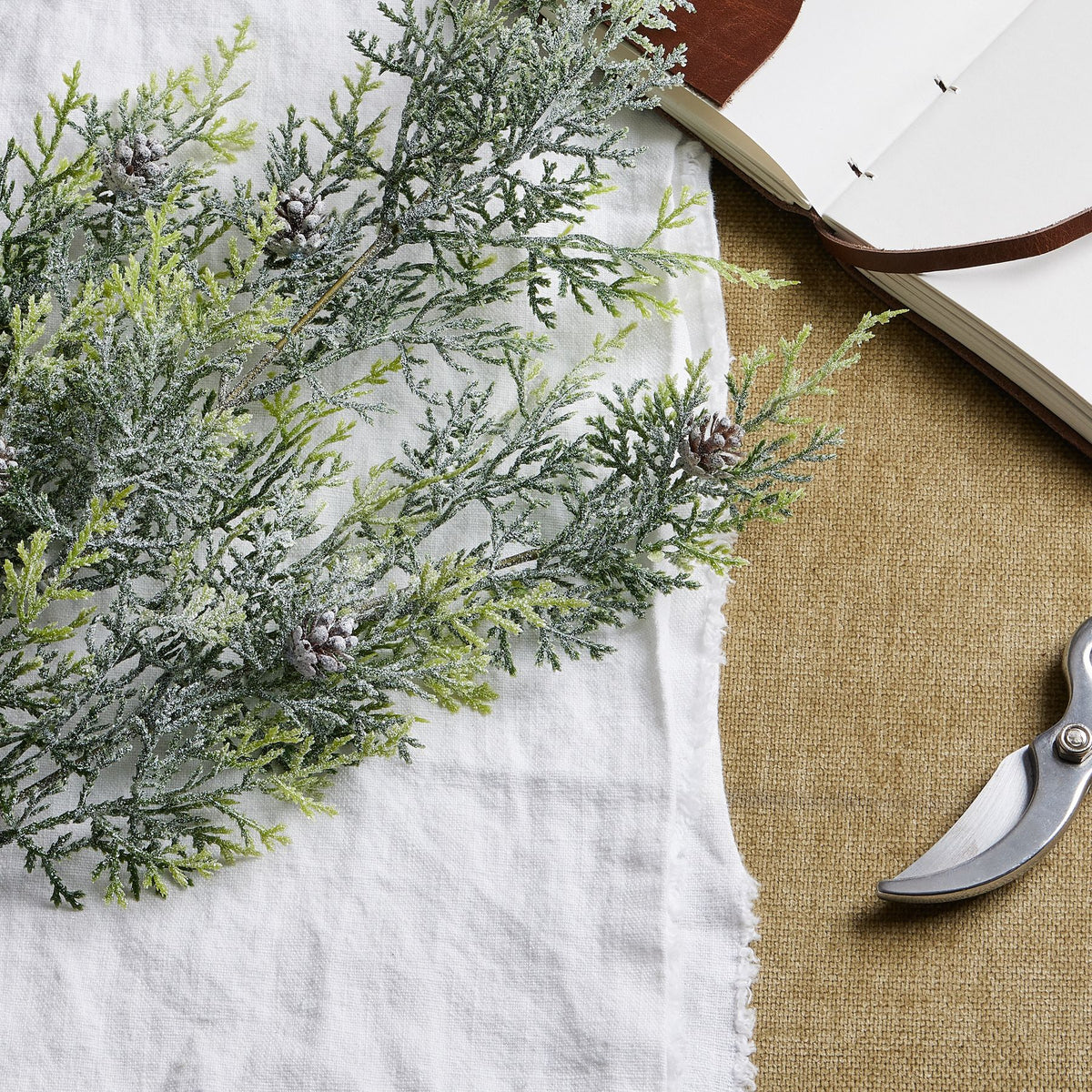 Frosted Pine Tall Stem with Pinecones - White