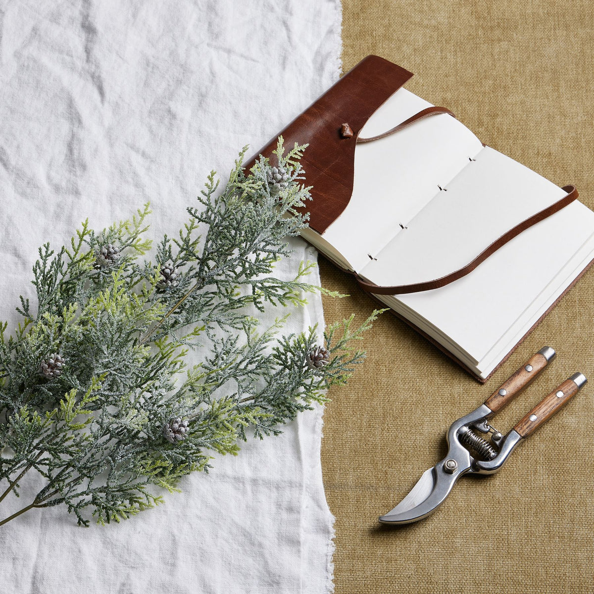 Frosted Pine Tall Stem with Pinecones - White