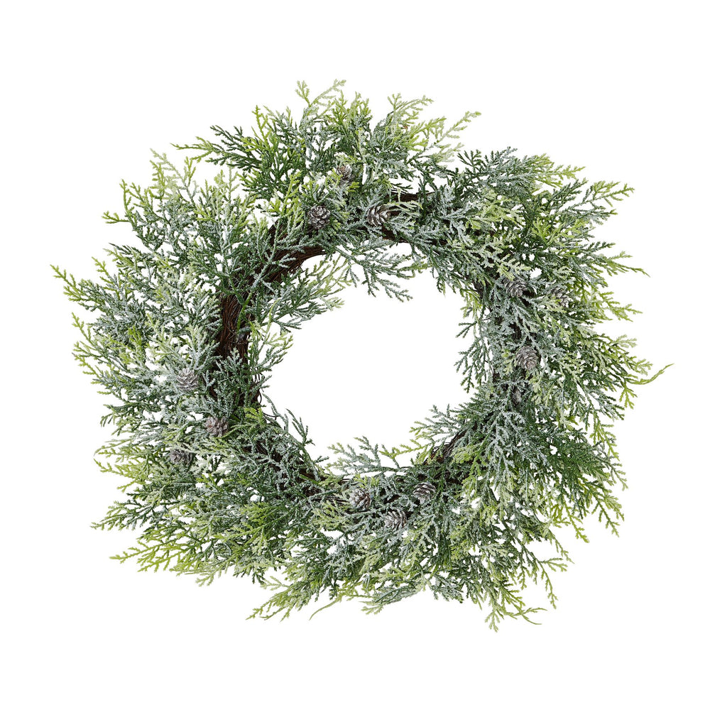Frosted Pine Wreath with Pinecones - White