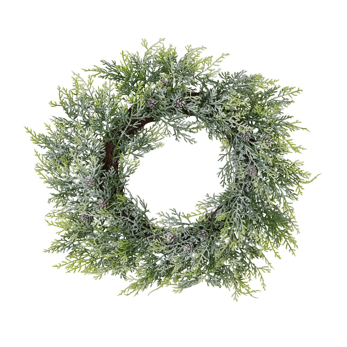 Frosted Pine Wreath with Pinecones - White