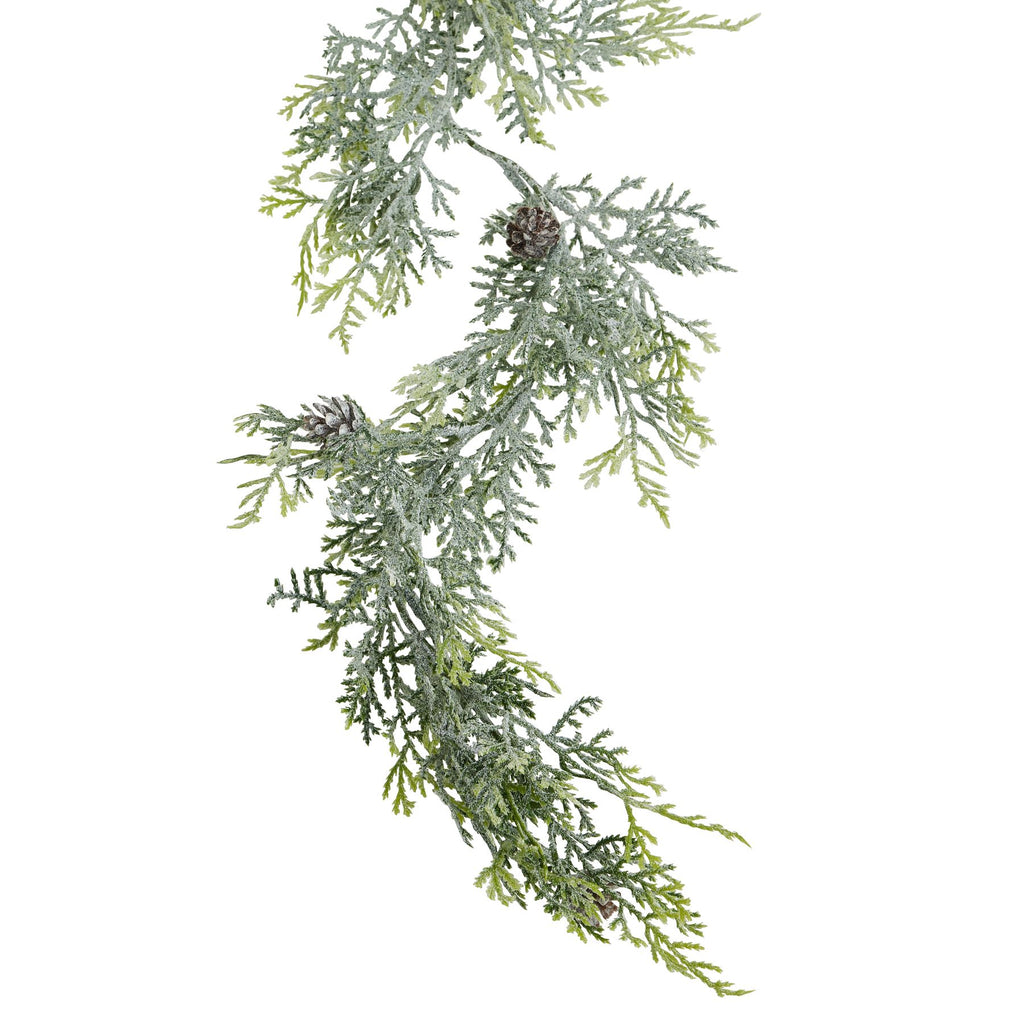 Frosted Pine Garland with Pinecones - White