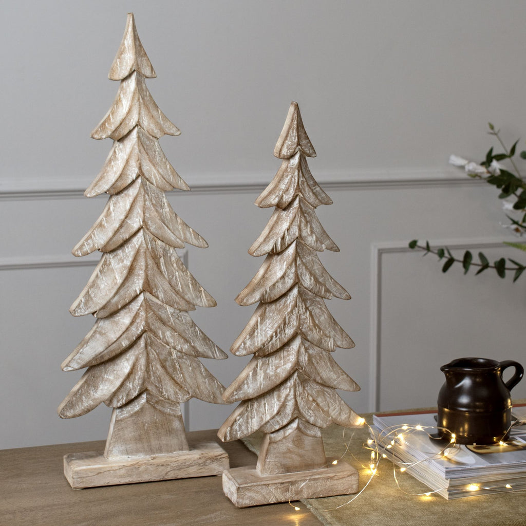 Carved Wood Large Christmas Tree - Brown