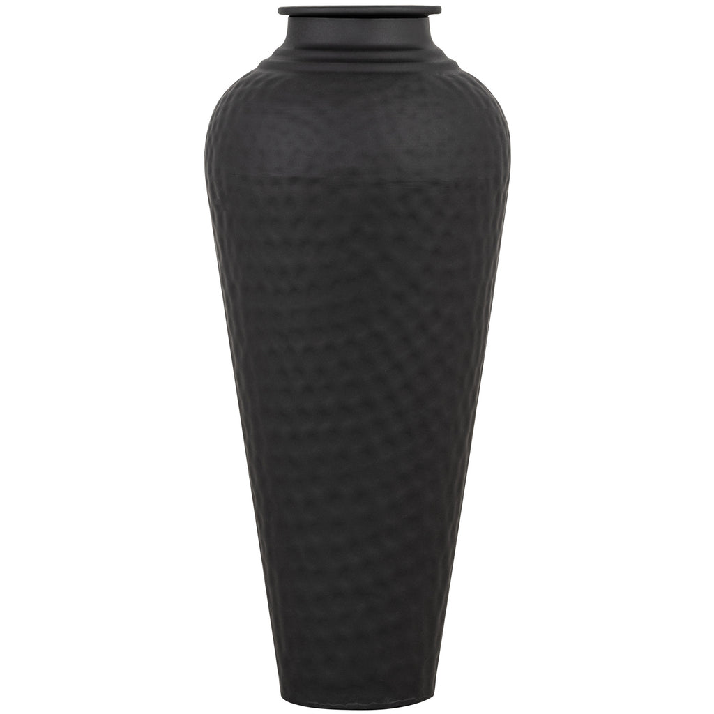 Matt Black Hammered Vase with Lid - Black