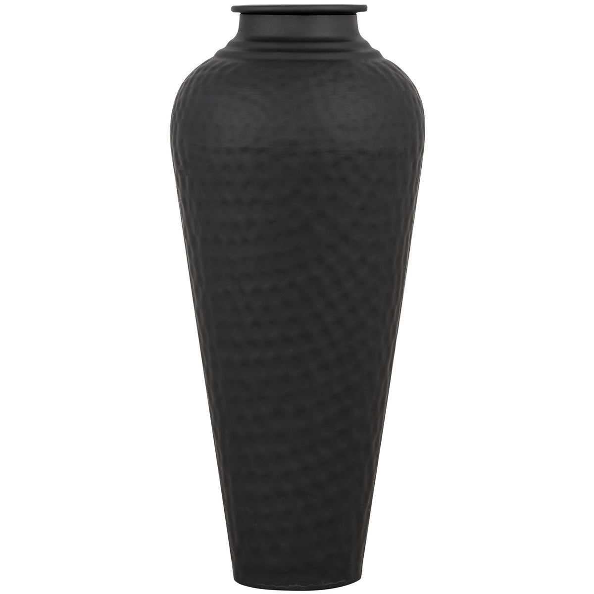 Matt Black Hammered Vase with Lid - Black
