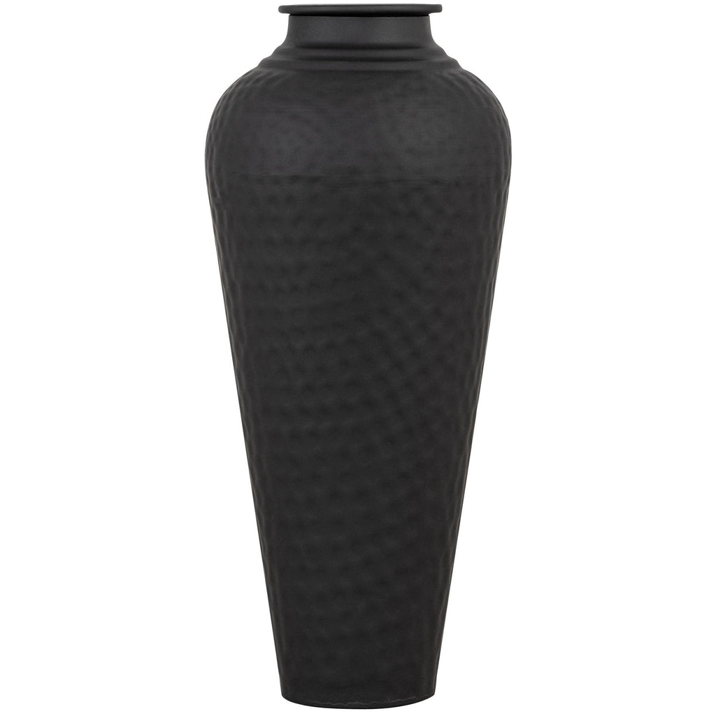Matt Black Hammered Vase with Lid - Black