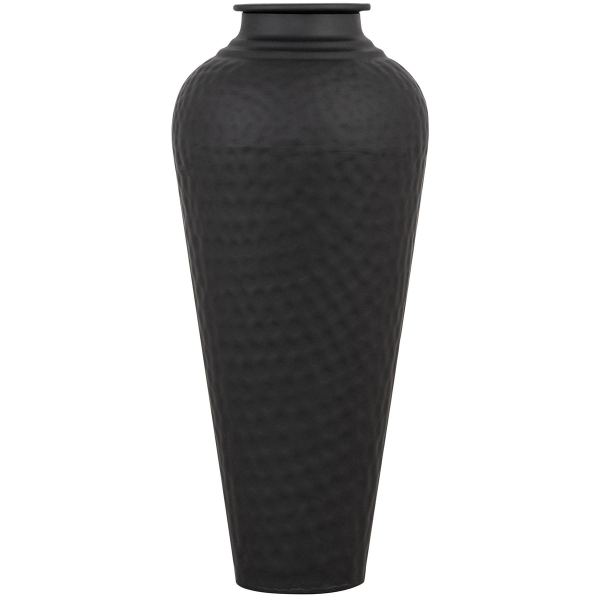 Matt Black Hammered Vase with Lid - Black