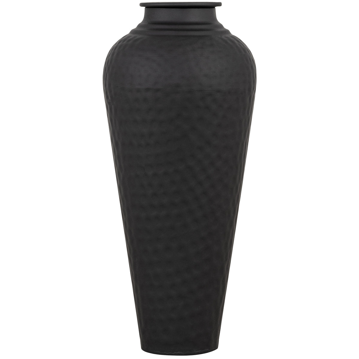 Matt Black Hammered Vase with Lid - Black