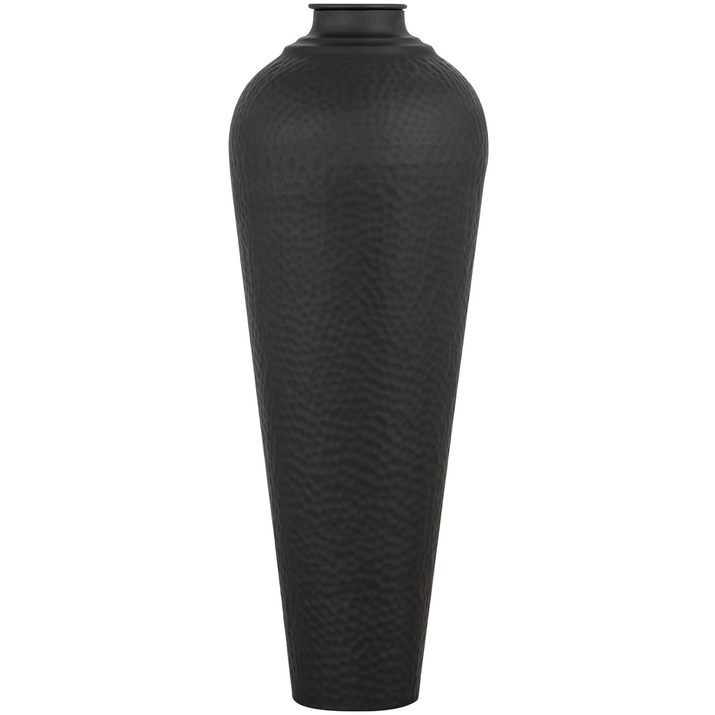 Matt Black Medium Hammered Vase with Lid - Black