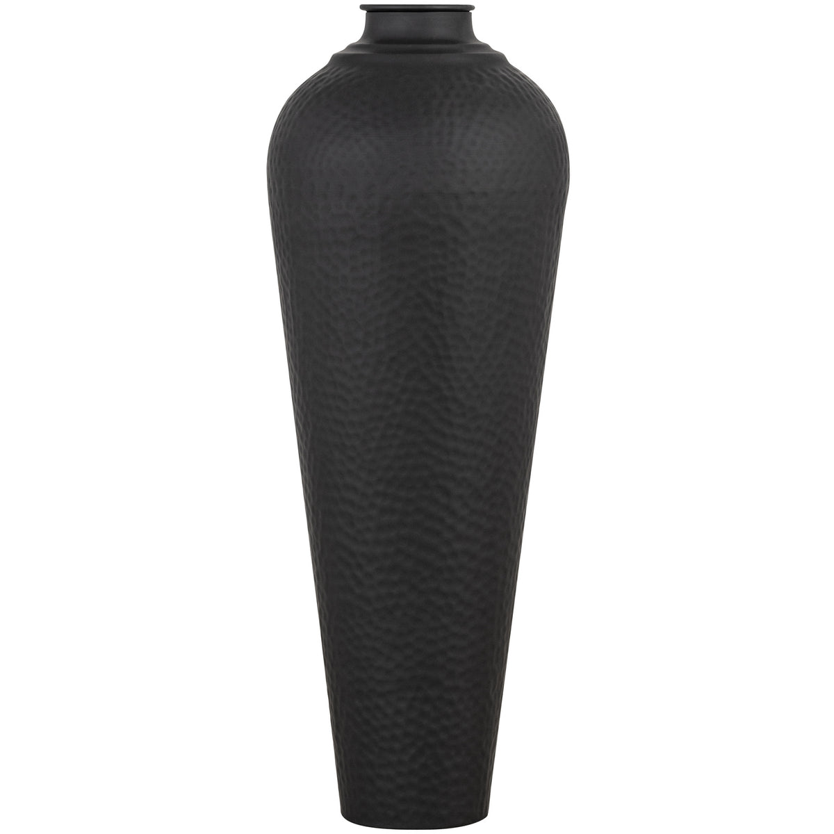 Matt Black Medium Hammered Vase with Lid - Black