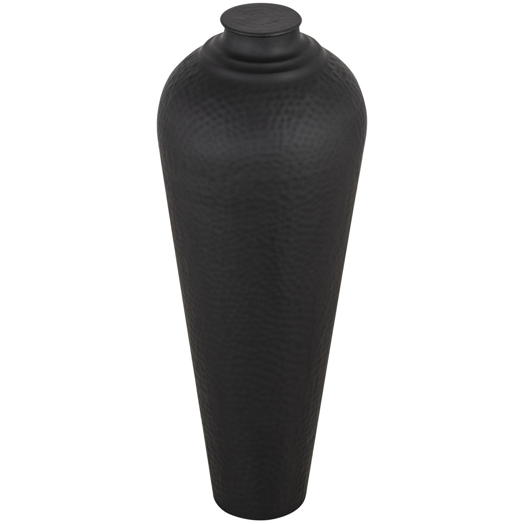 Matt Black Medium Hammered Vase with Lid - Black