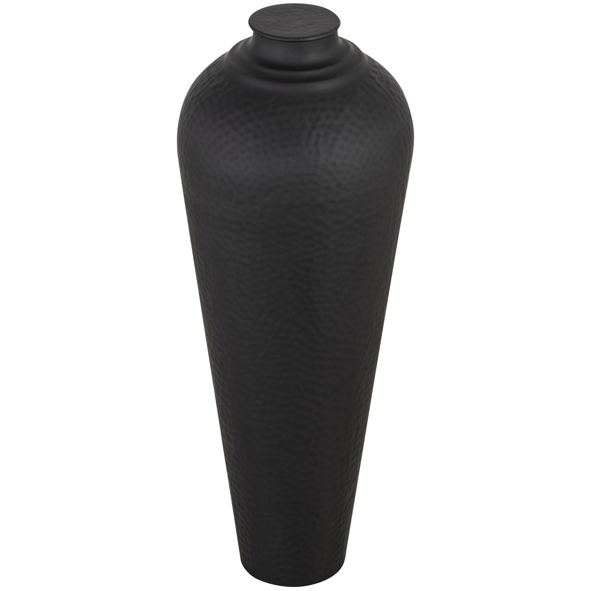 Matt Black Medium Hammered Vase with Lid - Black