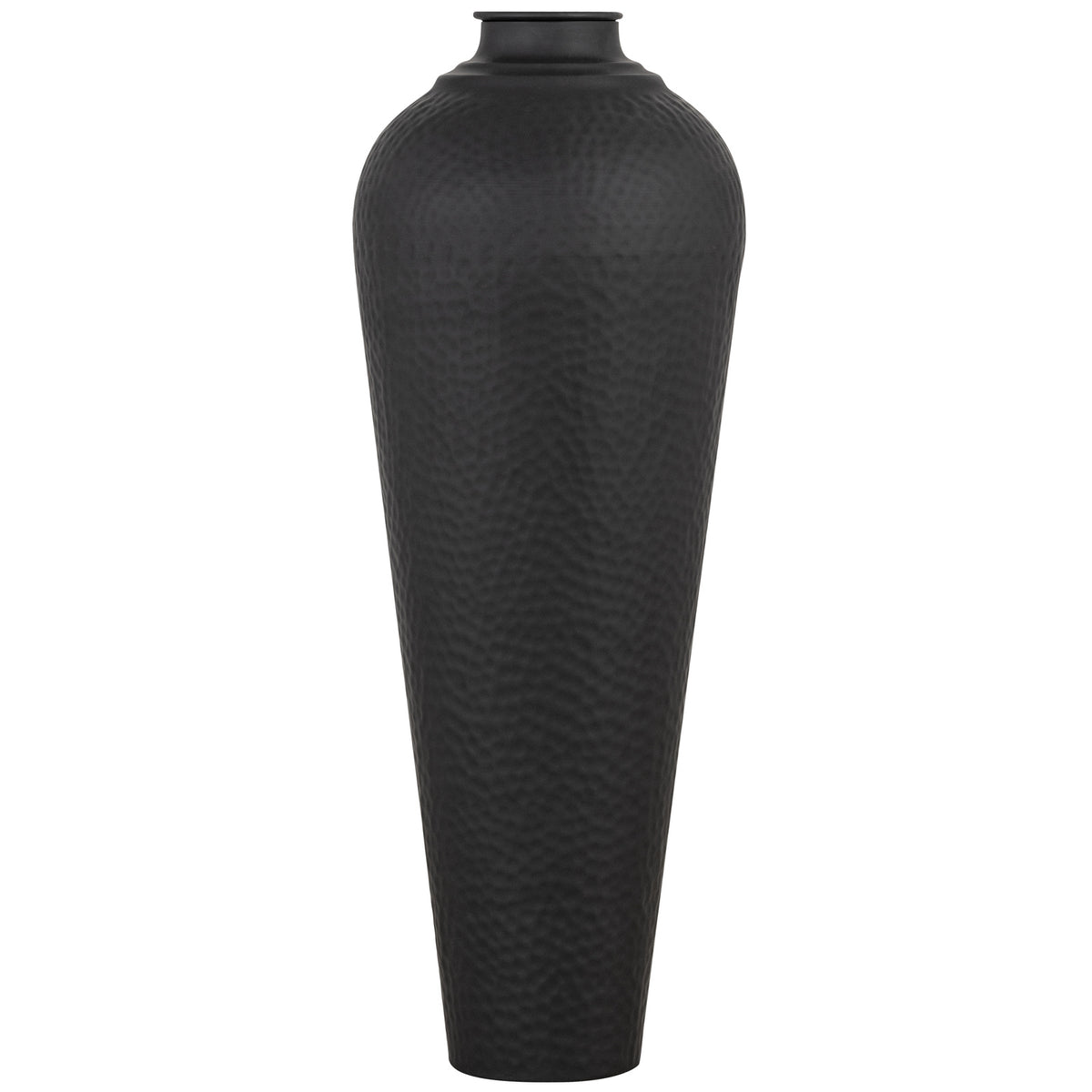 Matt Black Medium Hammered Vase with Lid - Black