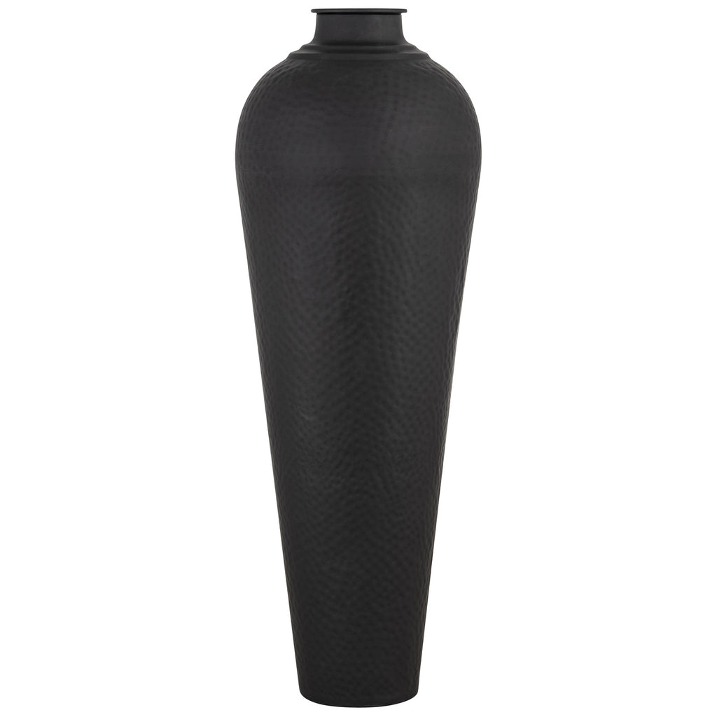 Matt Black Large Hammered Vase with Lid - Black