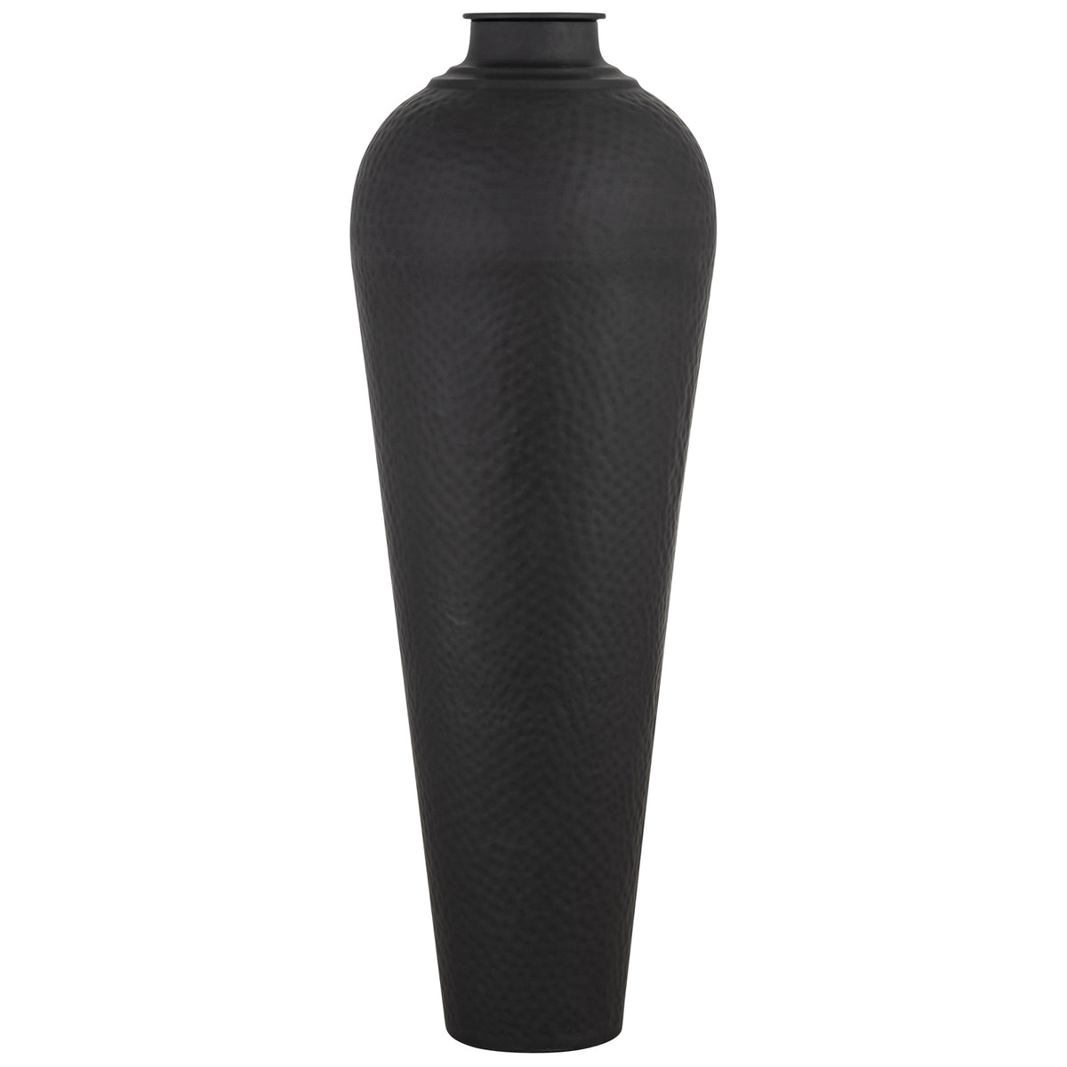 Matt Black Large Hammered Vase with Lid - Black