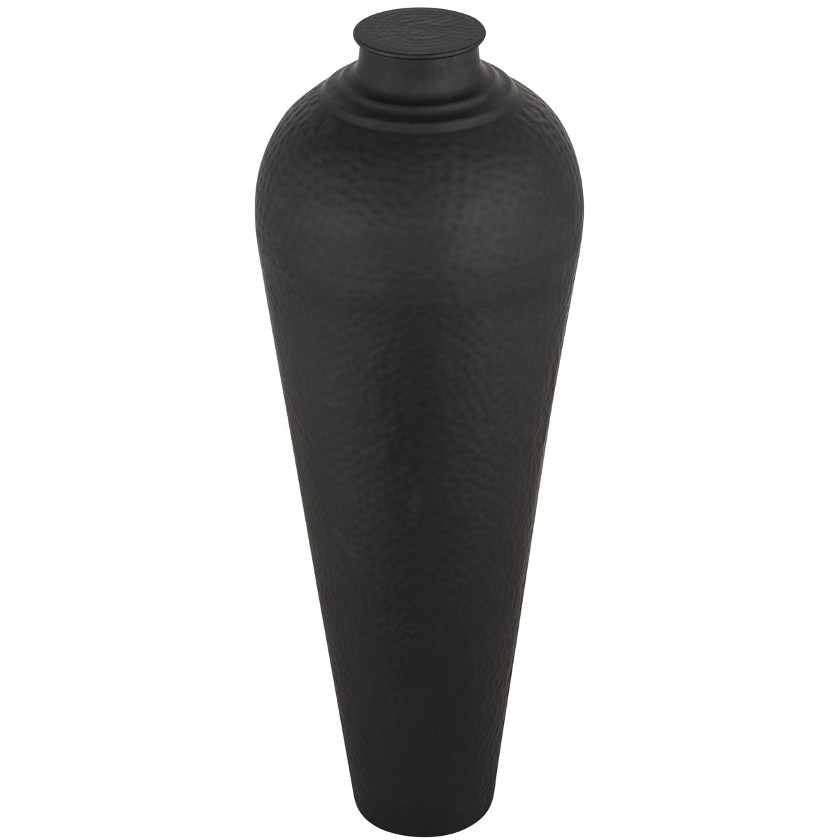 Matt Black Large Hammered Vase with Lid - Black