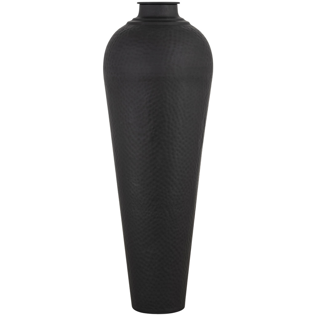 Matt Black Large Hammered Vase with Lid - Black