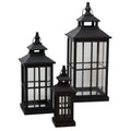 Set of 3 Black Window Style Lanterns with Open Top