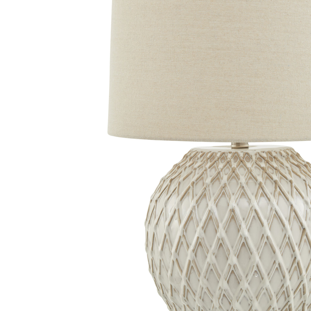 Lattice Ceramic Table Lamp with Linen Shade - White