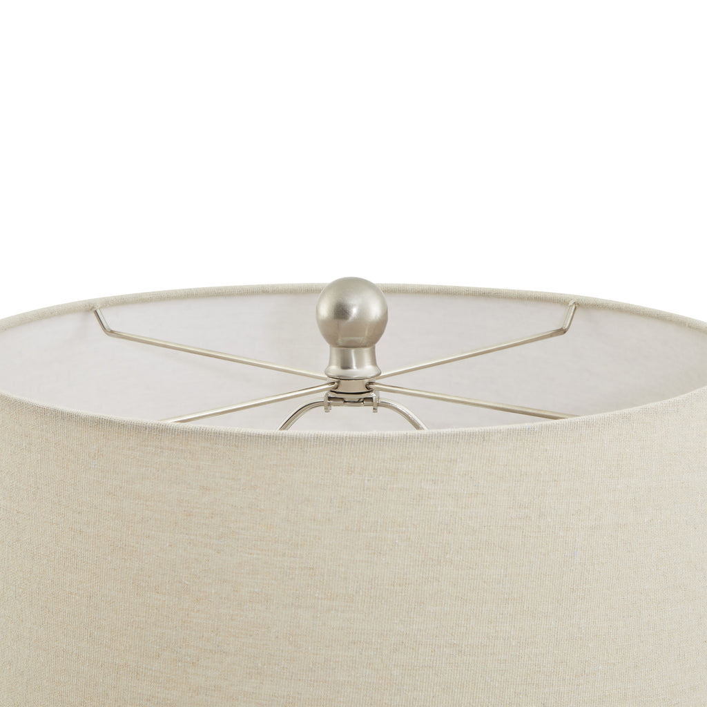 Lattice Ceramic Table Lamp with Linen Shade - White