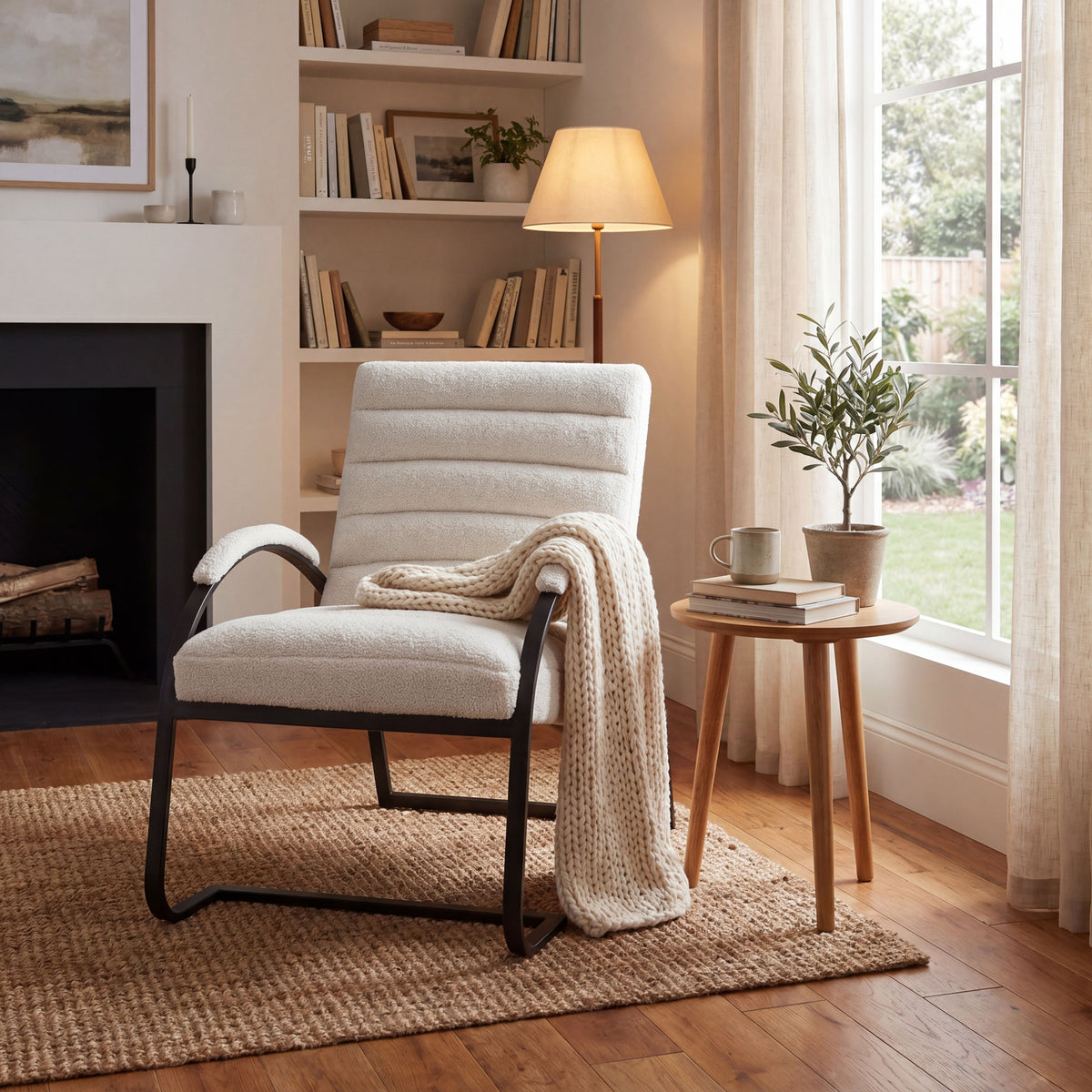 Boucle Ribbed Ark Chair - Black