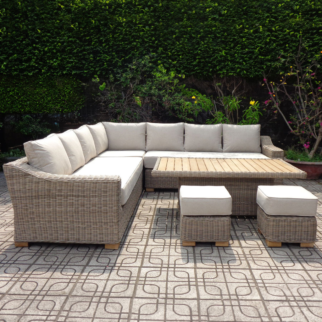 Capri Outdoor Large Corner Set with Riser Table + 2 Stools - Beige