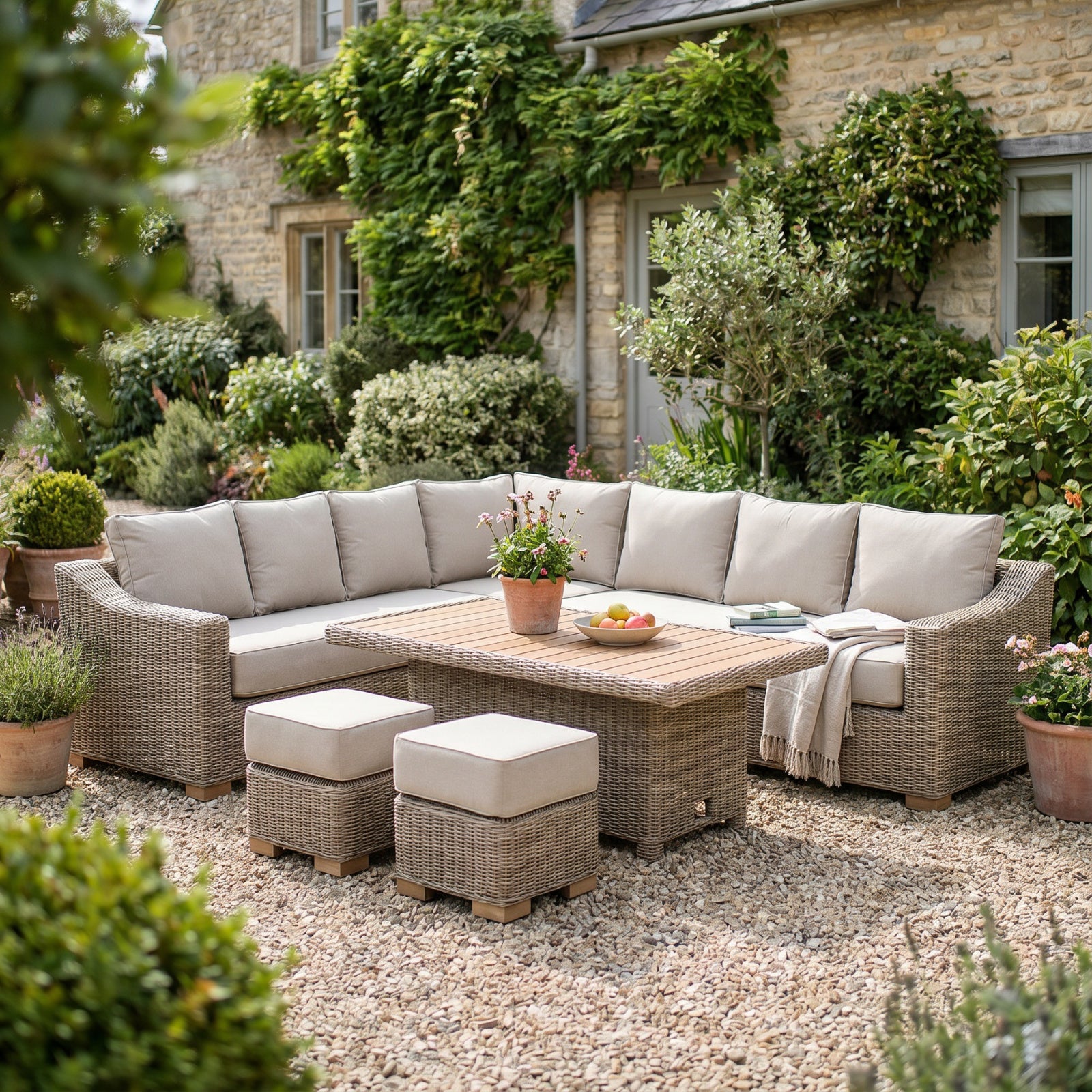 Capri Outdoor Large Corner Set with Riser Table + 2 Stools