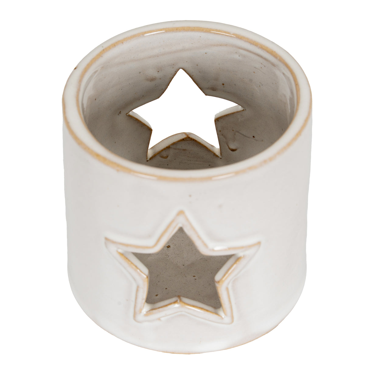 White Ceramic Star Cut-Out Square Tealight Holder - White