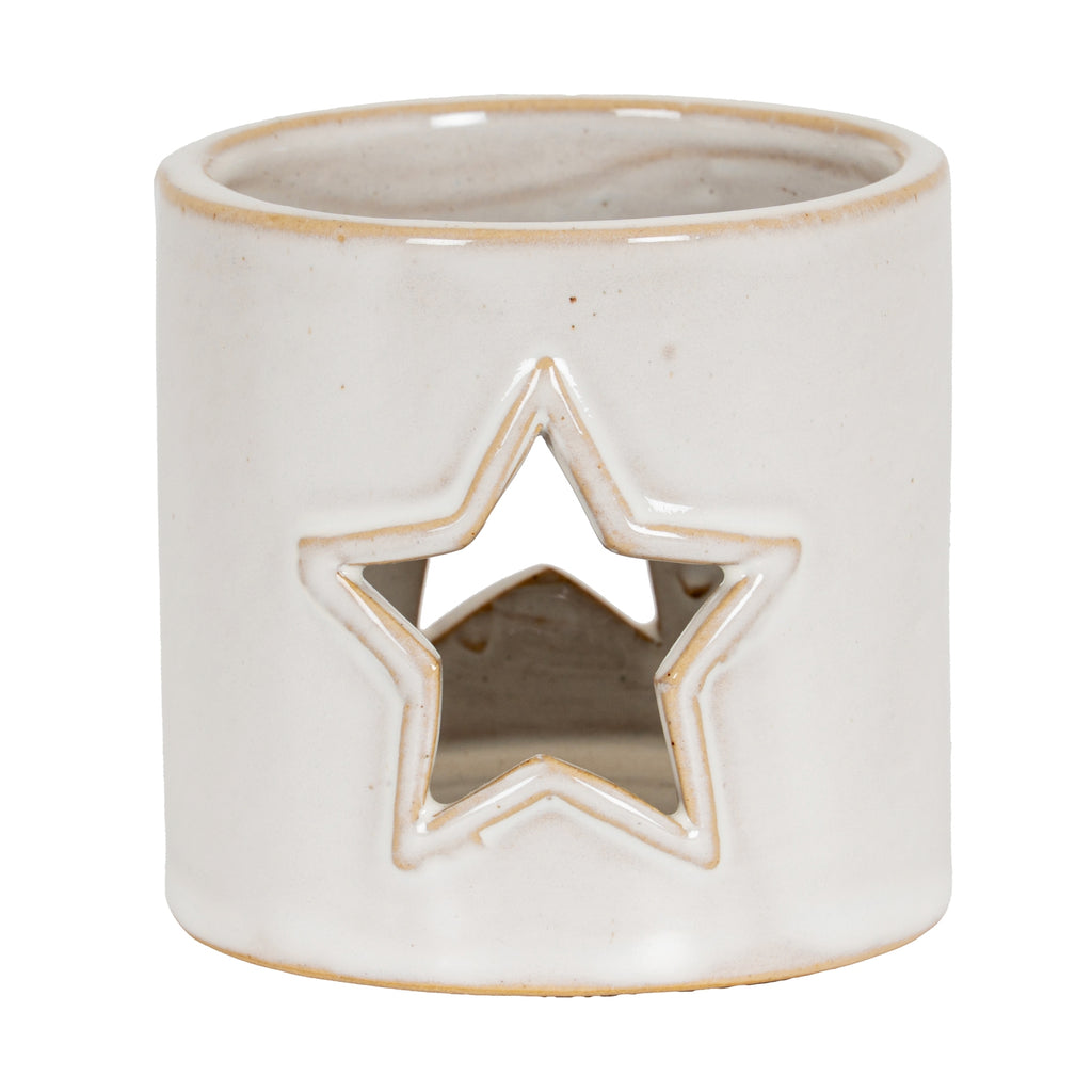 White Ceramic Star Cut-Out Round Tealight Holder