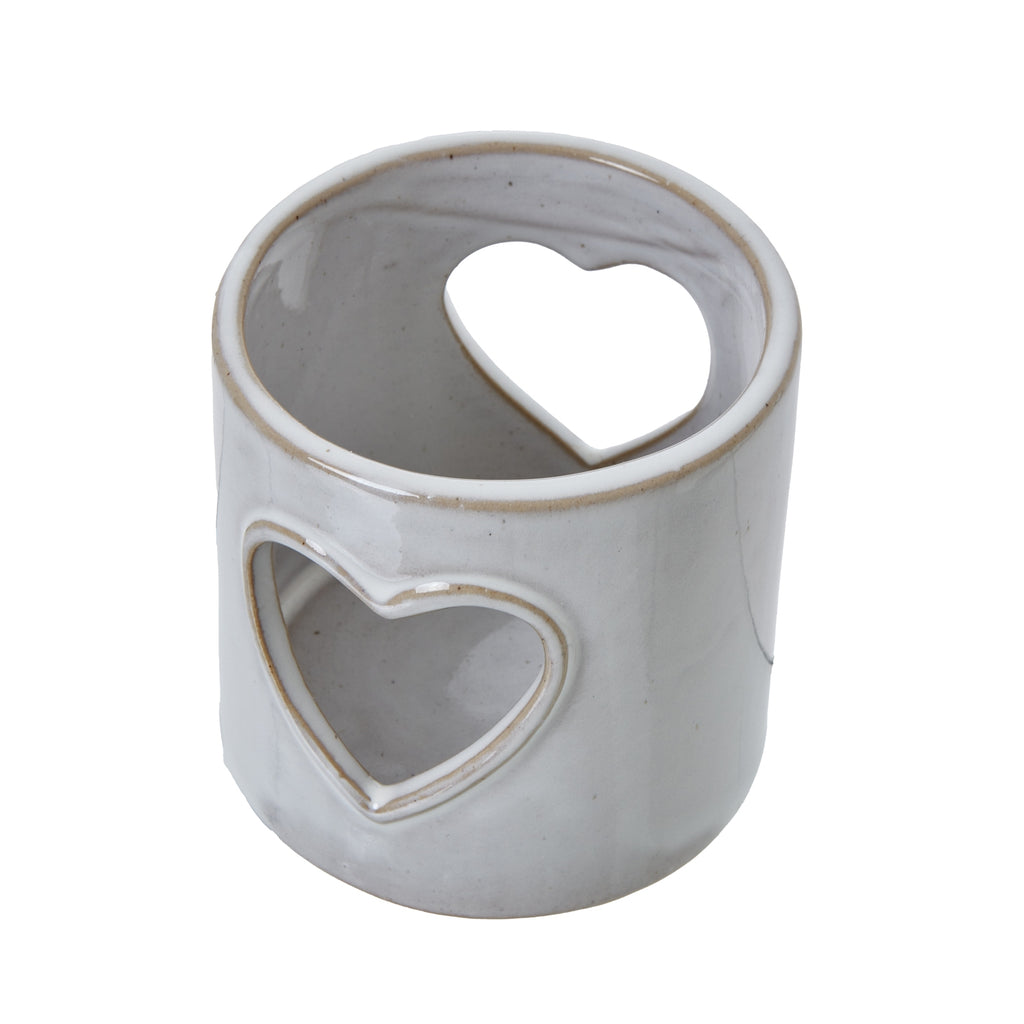 White Ceramic Heart Cut-Out Round Tealight Holder - White