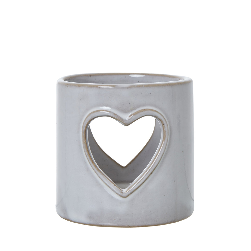 White Ceramic Heart Cut-Out Round Tealight Holder