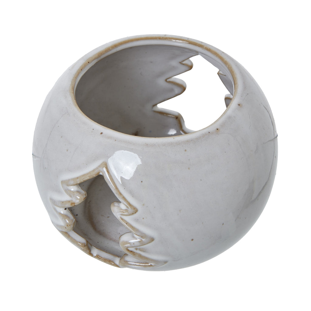 White Ceramic Tree Cut-Out Round Tealight Holder - White