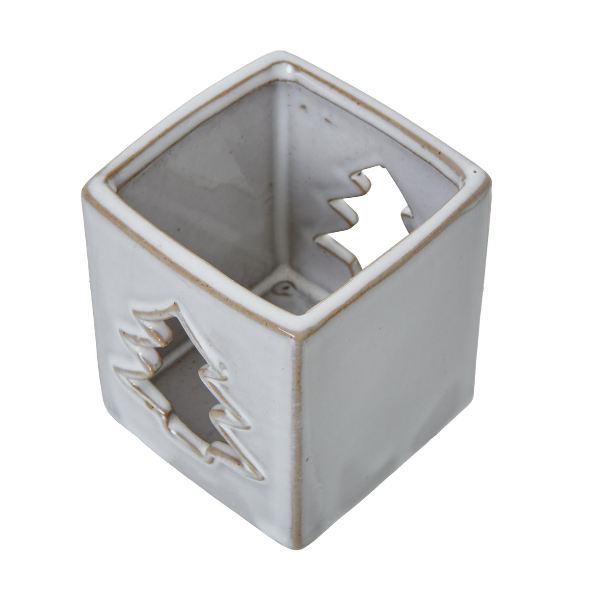 White Ceramic Tree Cut-Out Square Tealight Holder - White