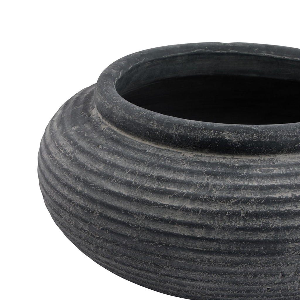 Amalfi Grey Round Ribbed Planter - Grey