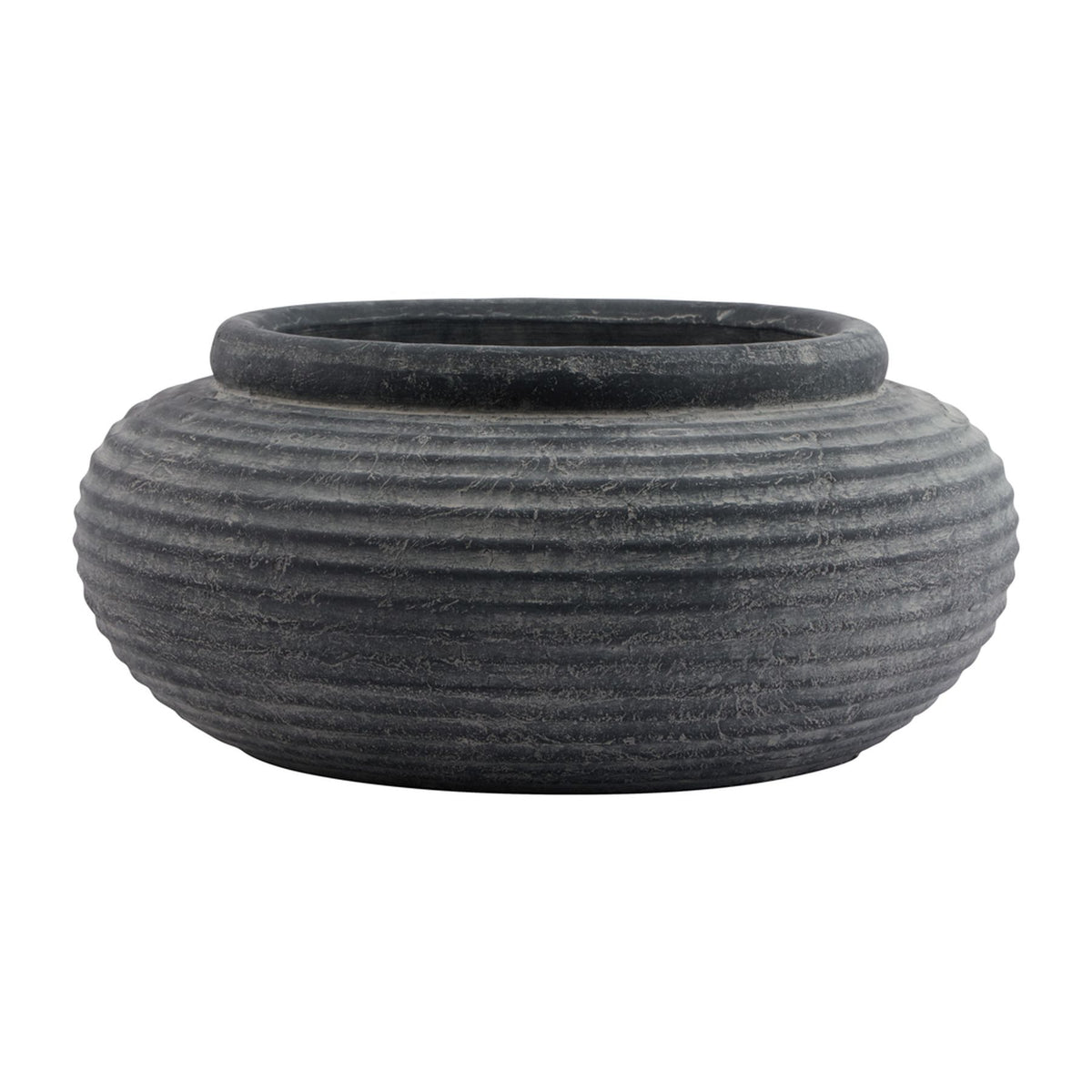 Amalfi Grey Round Ribbed Planter - Grey