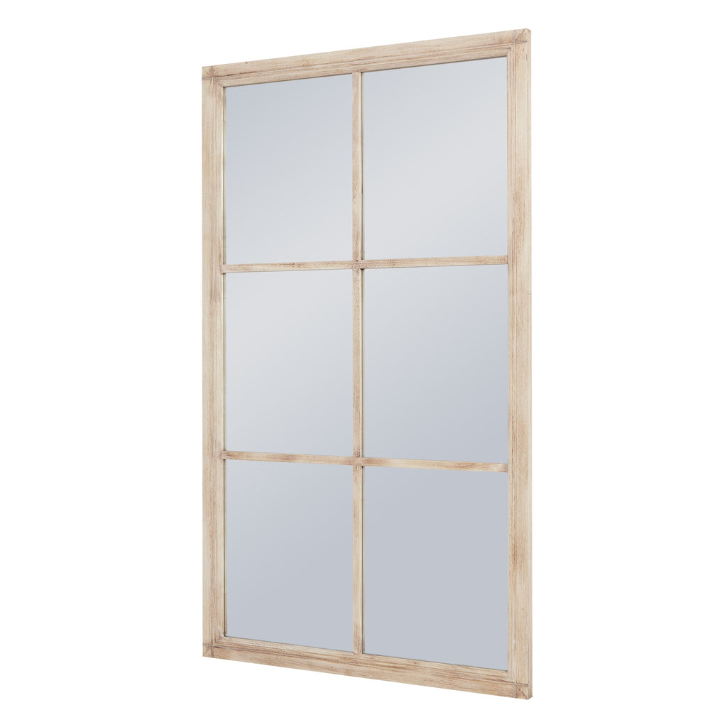 Large Washed Wood Framed Window Mirror - Brown