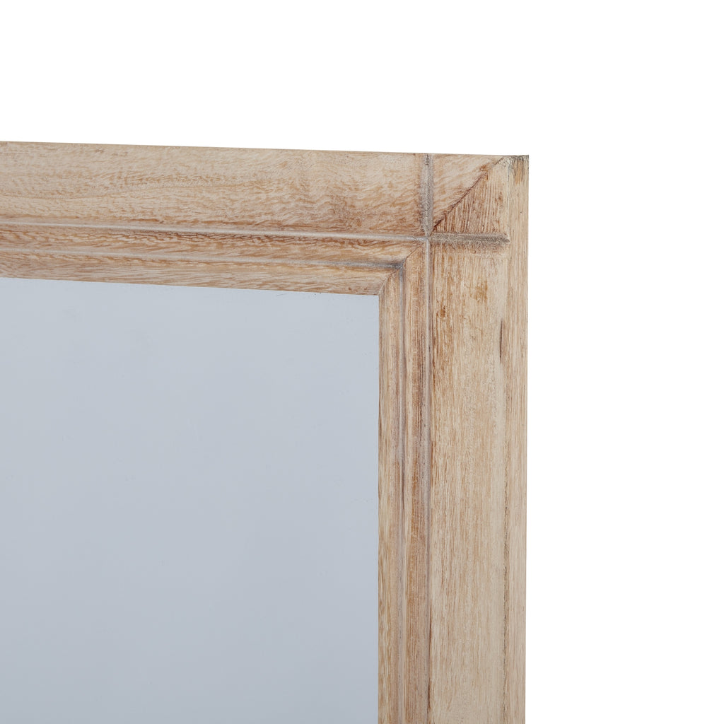Large Washed Wood Framed Window Mirror - Brown
