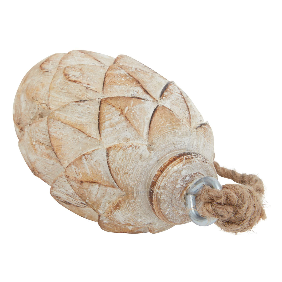 Antique White Wash Pine Cone Bauble - White