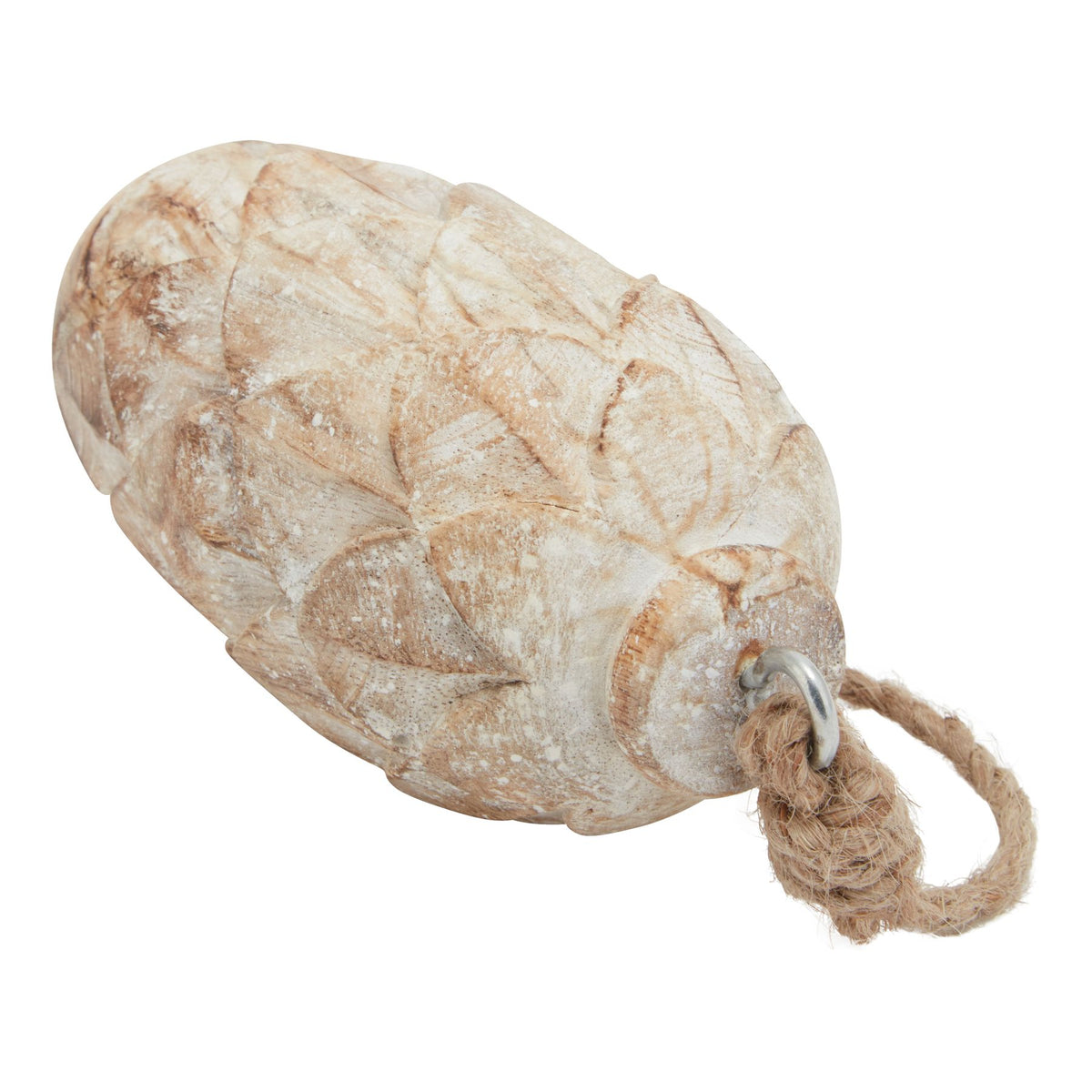 Antique White Wash Large Pine Cone Bauble - White