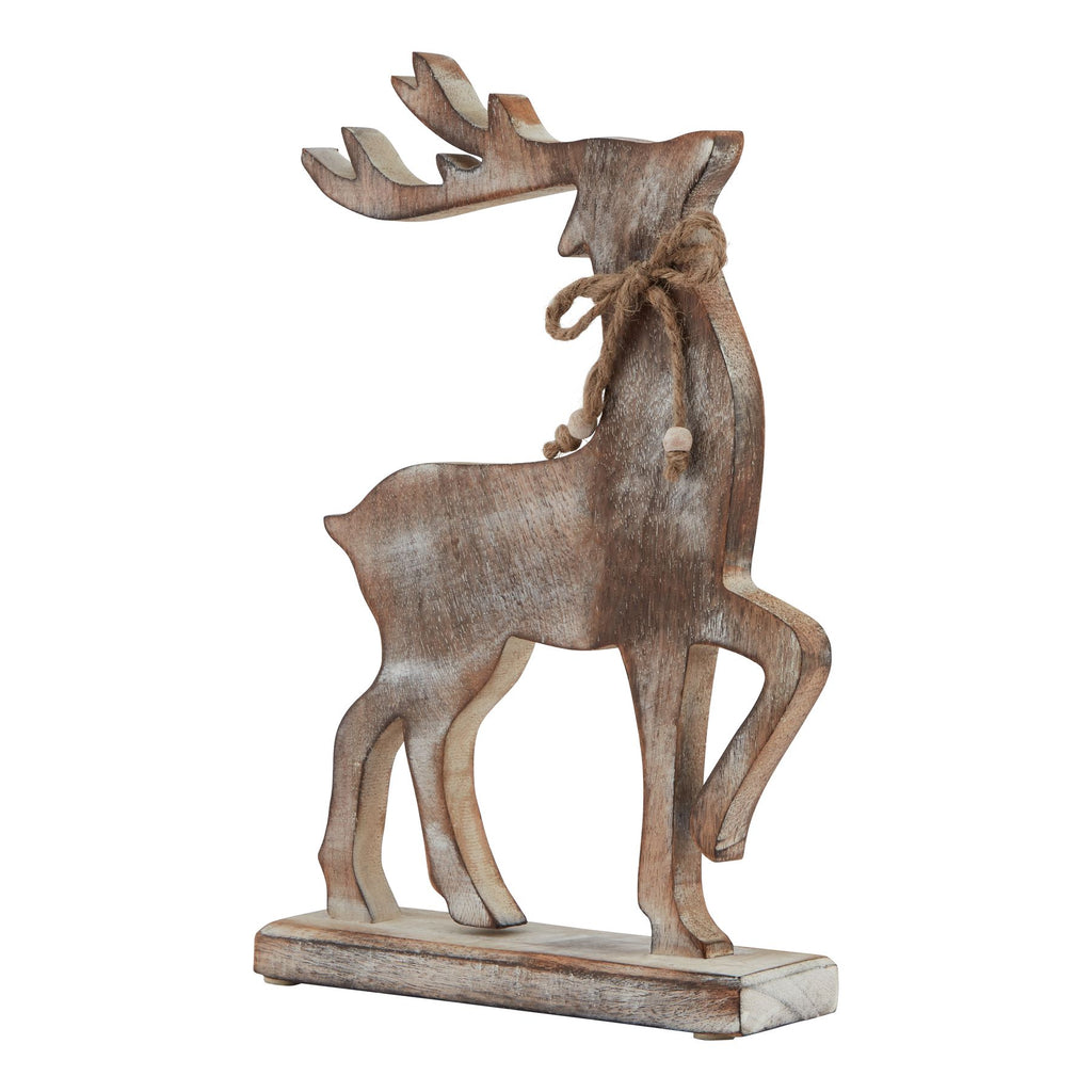 White Wash Collection Wooden Reindeer Decoration - Brown