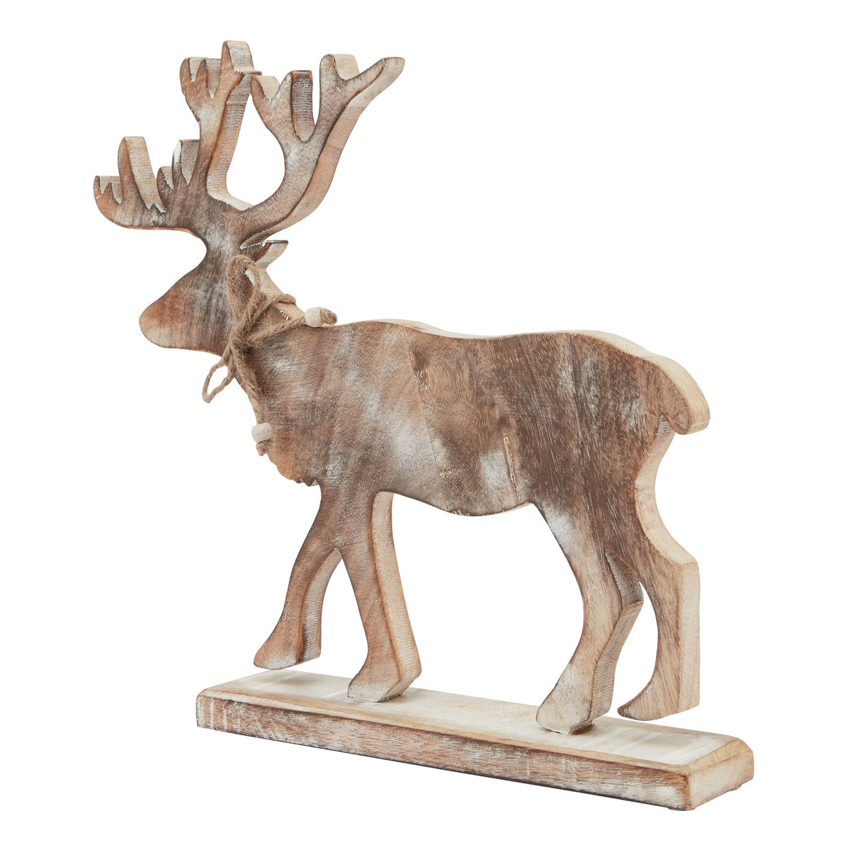 White Wash Collection Wooden Stag Decoration - Brown