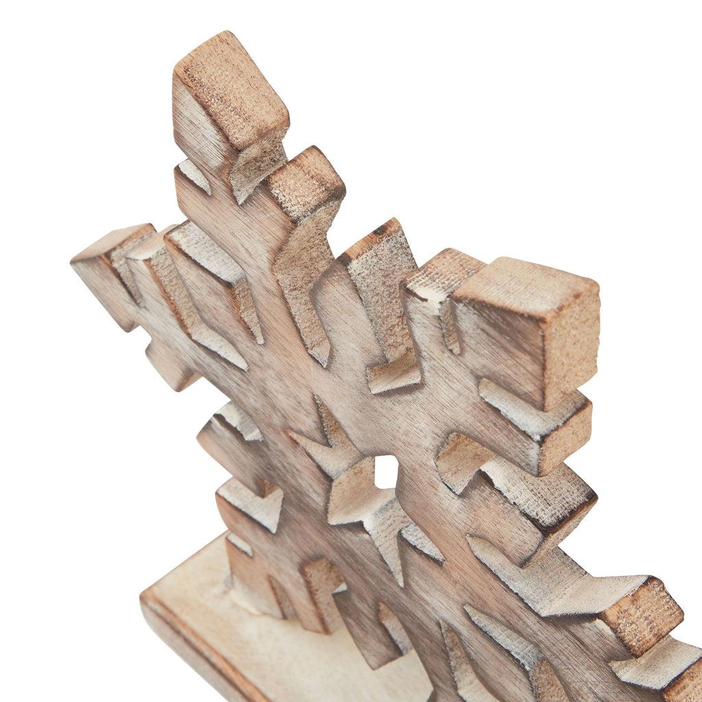 White Wash Collection Wooden Snowflake Decoration - White