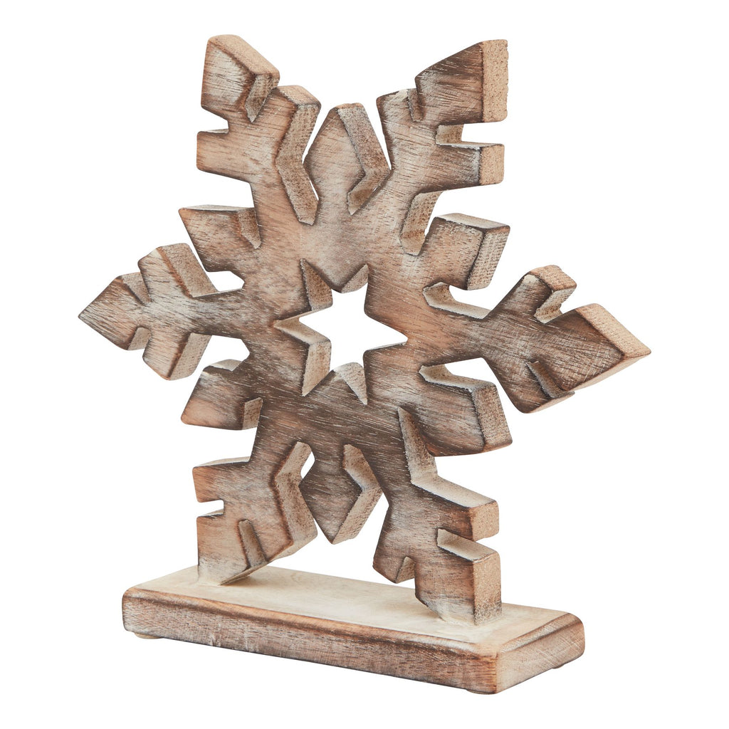 White Wash Collection Wooden Snowflake Decoration - Brown