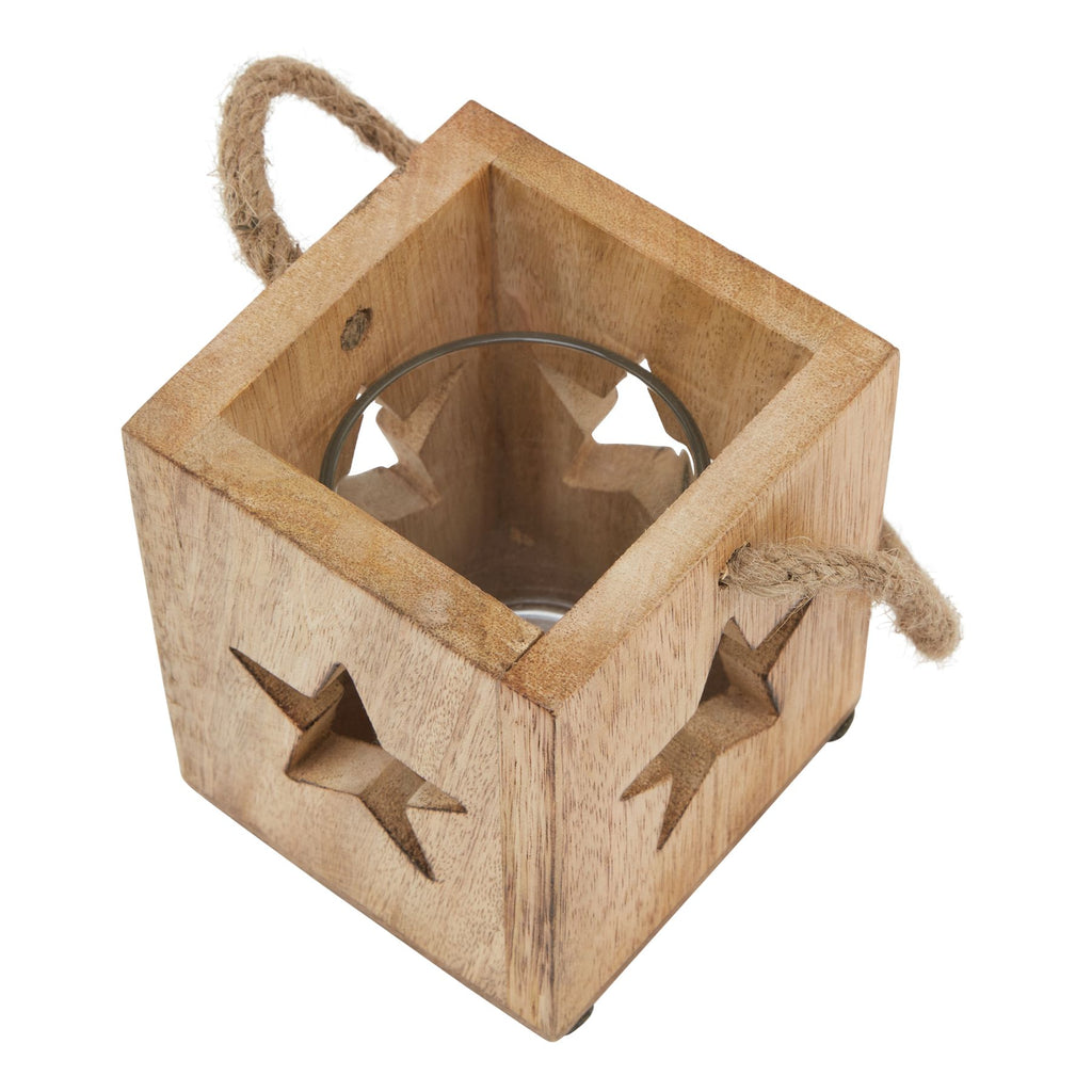 Natural Wooden Small Star Tealight Candle Holder - Brown