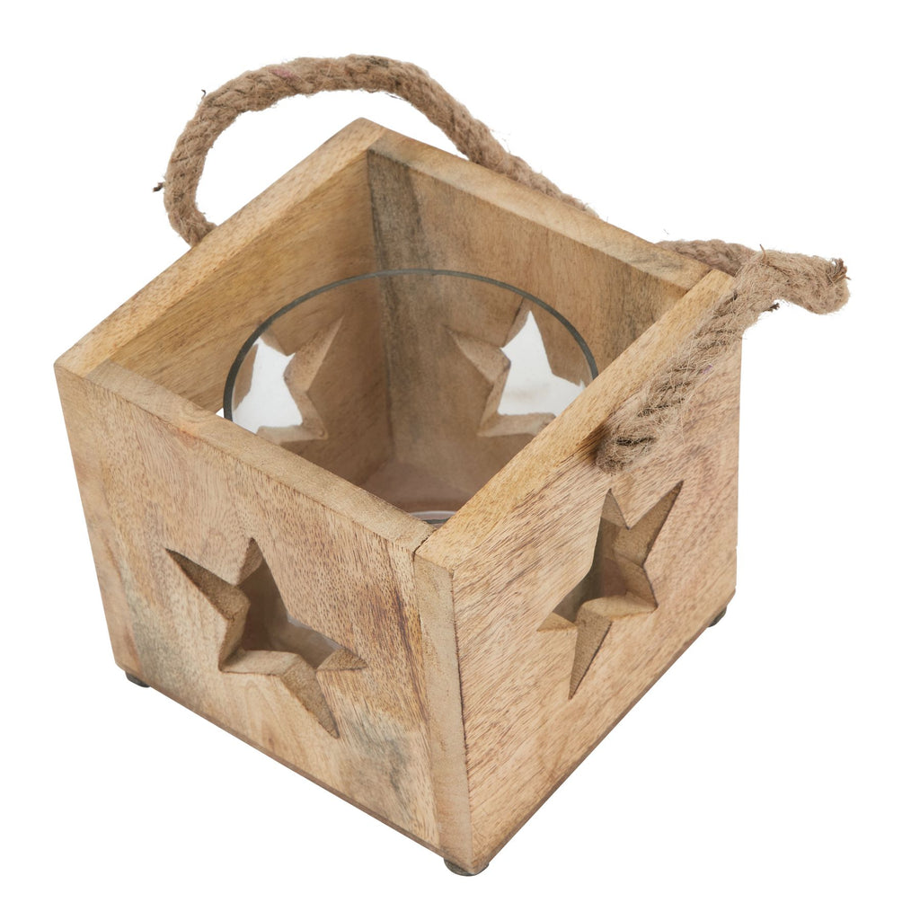 Natural Wooden Large Star Tealight Candle Holder - Brown