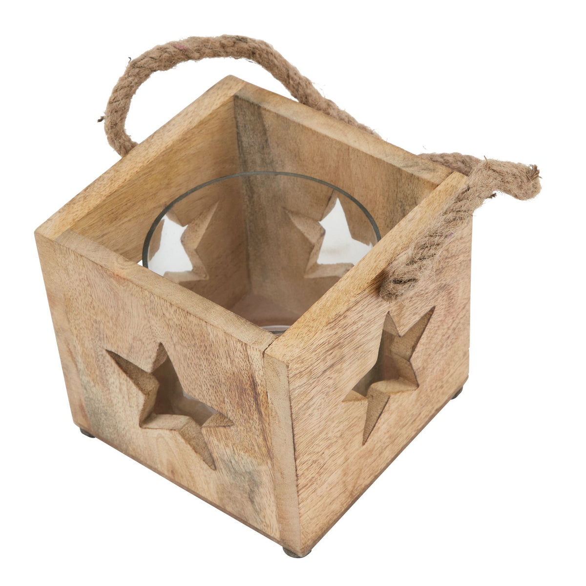 Natural Wooden Large Star Tealight Candle Holder - Brown