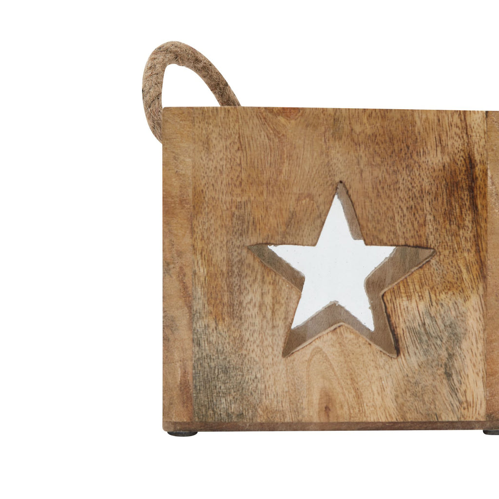 Natural Wooden Large Star Tealight Candle Holder - Brown