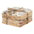 Set of 4 Wood Effect White Geometric Coasters