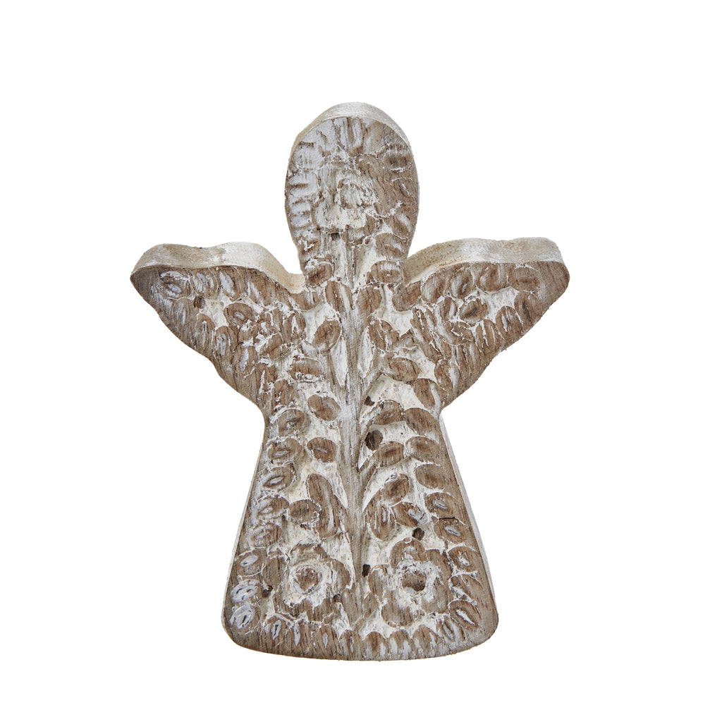 White Wash Collection Patterned Large Angel Decoration - White