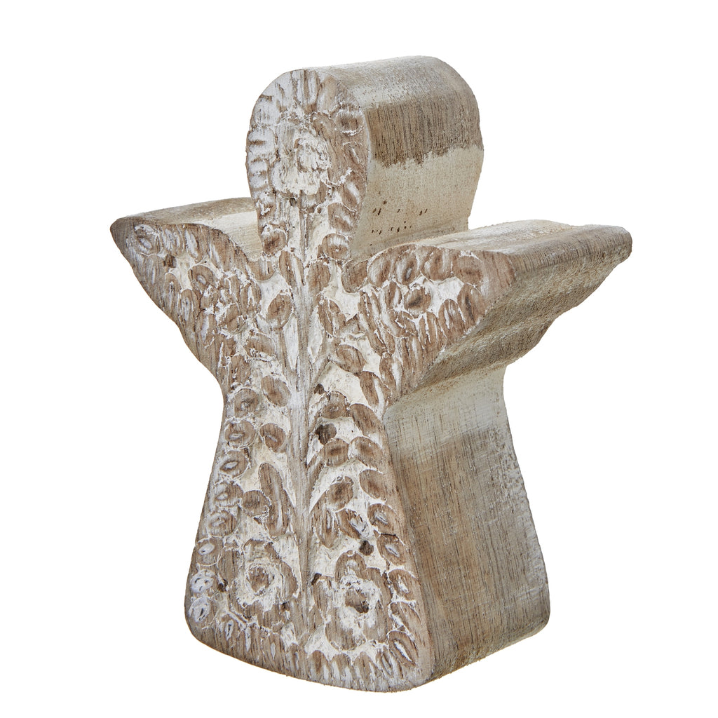 White Wash Collection Patterned Large Angel Decoration - Brown